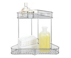 iDesign Vienna Eckregal, praktischer Korb aus Metall mit zwei Etagen zur Kosmetikaufbewahrung oder für Shampooflaschen, silberfarben