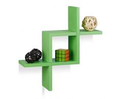 Relaxdays Wandregal schwebend, Zum Zusammenstecken, Modernes Design, Mit 6 kg belastbar, MDF, HBT: 40x40x12cm, Grün
