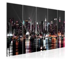 Bilder New York City Wandbild 150 x 60 cm Vlies - Leinwand Bild XXL Format Wandbilder Wohnzimmer Wohnung Deko Kunstdrucke Weiß 5 Teilig - MADE IN GERMANY - Fertig zum Aufhängen 601956a