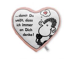 Sheepworld 42693 Plüsch-Kissen in Herz-Form „… damit Du weißt, dass ich immer an dich denke!“, 30 cm x 27 cm, Geschenk-Artikel & 42622 Tasse Schatz