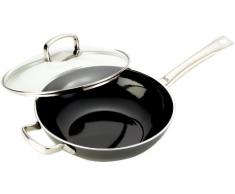 Silit Wok-Set 2-teilig unbeschichtet, Ø 28cm, Schüttrand, Glasdeckel Edelstahl rostfreigriff, Silargan Funktionskeramik, induktionsgeeignet, spülmaschinengeeignet, schwarz