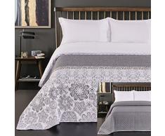 DecoKing 77214 Tagesdecke 240 x 260 cm Stahl Silber weiß anthrazit Bettüberwurf zweiseitig White Steel Silver Steppung Alhambra