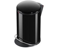 Hailo Harmony M Mülleimer (aus Stahlblechl, 12 Liter, breite Metall-Fußreling, Müllbeutel-Klemmung, Deckeldämpfung (Soft Close), schwarz) 0515-060