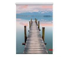 Lichtblick Rollo Klemmfix, 90 x 150 cm mit Motiv Steg Abendstimmung - Blau Braun Montage ohne Bohren, moderner Sicht-und Sonnenschutz, Motivrollo, lichtdurchlässig & Blickdicht