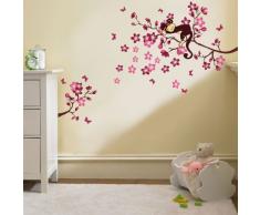 Pink Monkey Tree-WS3033 Niedlicher Schlafender AFFE Auf Baum Zweig Wand Sticker Kinderzimmer Dekoration