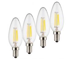 MÜLLER-LICHT 4er-SET Retro-LED Lampe Kerzenform ersetzt 40 W, Glas, E14, weiß, 4W, 4 Stück
