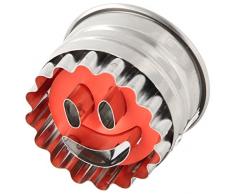 Dr. Oetker Ausstecher Ø 5cm Lachendes Gesicht, Ausstechform für die Weihnachtszeit, Ausstecher mit Auswerfer für Plätzchen und Kekse - spülmaschinengeeignet (Farbe: silber/rot) Menge: 1 Stück