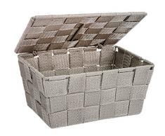 WENKO 22575100 Aufbewahrungskorb mit Deckel Adria Taupe, Badkorb mit Deckel, Polypropylen, 19 x 10 x 14 cm, Taupe