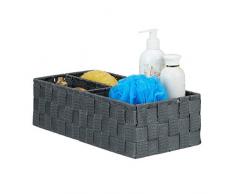 Relaxdays Aufbewahrungskorb klein, rechteckige Stoffbox mit 3 Fächern, Badorganizer Korb, PP, HBT: 10,5x35,5x17cm, grau