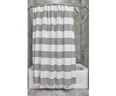 iDesign Duschvorhang, schöner Badewannenvorhang in 183,0 cm x 183,0 cm aus Polyester, weiß/dunkelgrau