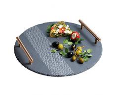Kitchen Craft MasterClass Artesa rechteckig Slate Buffet Serviertablett mit Griffen und dekorative Muster, 56 x 15 cm (55,9 x 15,2 cm) – Grau, Schiefer, grau, 30 x 31.5 x 3 cm
