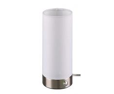 Reality Leuchten LED Tischleuchte Emir R52460101, Metall Nickel Matt, Stoffschirm Weiß, inkl. 5.Watt LED, Touch Dimmer