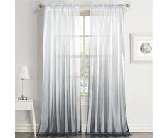 Dreaming Casa Voile Vorhang Farbverlauf Grau Transparent Gardinenschal mit Stangendurchzug 140cm x 260cm (B x H) 2 Stücke