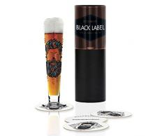 RITZENHOFF Black Label Bierglas von Santiago Sevillano, aus Kristallglas, 300 ml, mit fünf Bierdeckeln