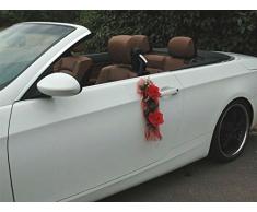 ROSEN GIRLANDE Auto Schmuck Braut Paar Rose Deko Dekoration Autoschmuck Hochzeit Car Auto Wedding Deko (Rot / Rot)