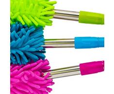 Relaxdays, blau/grün/pink Staubwedel Teleskop, 3er Set, ausziehbar, Mikrofaser, für Haushalt & Auto, 60-95 cm lang, Standard