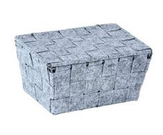 WENKO Aufbewahrungskorb mit Deckel Adria Feltro Mini - Badkorb, Küchenkorb, 19 x 9.5 x 14 cm, Grau