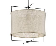 EGLO Pendelleuchte Bridekirk, 1 flammige Hängelampe Vintage, Natur, Boho, Hygge, Hängeleuchte Stahl in schwarz und Textil in Naturfarben, Esstischlampe, Wohnzimmerlampe hängend mit E27 Fassung, Ø 40cm