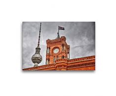 Premium Textil-Leinwand 45 x 30 cm Quer-Format Berlin- Rote Rathaus und Fernsehturm | Wandbild, HD-Bild auf Keilrahmen, Fertigbild auf hochwertigem Vlies, Leinwanddruck von Michael-Kurt PrÃ¼fert