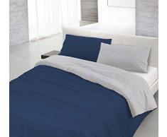Italian Bed Linen Natural Color Doubleface Bettbezug, 100% Baumwolle, dunkel Blau/hell Grau, kleine Doppelte