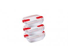 Pyrex Cook and Heat Cook & Heat – Set aus 3 Lebensmitteln, rechteckig, Glas 1,1 l, mit luftdichtem Deckel, speziell für die Mikrowelle – Frischhaltedosen