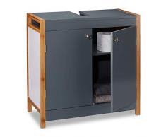 Relaxdays Waschbeckenunterschrank mit Bambusrahmen, verstellbarer Einlegeboden, Aussparung, HxBxT: 60 x 60 x 29 cm, grau