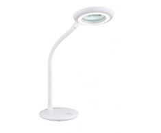 Reality Leuchten LED Tischleuchte Dori R59069901, Kunststoff weiß, inkl. 3 Watt LED, On/Off Touch, Lupe