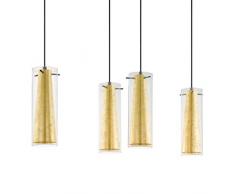 EGLO Pendellampe Pinto Gold, 4 flammige Pendelleuchte, Material: Stahl, Farbe: schwarz, Glas: klar, gold, Fassung: E27