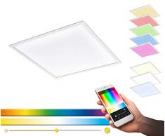 EGLO connect LED Deckenleuchte Salobrena-C Panel, Smart Home Deckenlampe, Kunststoff, 62x62 cm, Farbe: Weiß, dimmbar, Weißtöne und Farben einstellbar, Material: Aluminium