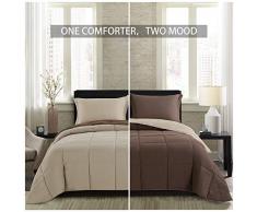 Homelike Moment Leichte Steppdecke Set – All Season Down Alternative Steppdecke Set Sommer Bettbezug Einsatz 3-teilig – 1 Decke mit 2 Kissenbezügen Twin Schokobraun/beige