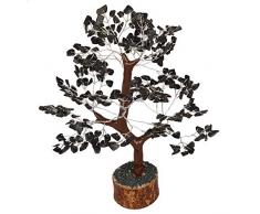 Crocon schwarz Turmalin Natur Farbe Heilung Edelstein Kristall Bonsai Fortune Geld Baum für viel Glück, Reichtum und Wohlstand Spirituelle Geschenk (mit Silber Draht, Ästen) Size10-30,5 cm