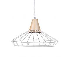 Relaxdays Design Pendelleuchte GRID, Gitter-Optik, Metall, Holzfassung, Retro, E27 Fassung, 1 flammig, HBT: ca. 110 x 40 x 40 cm, weiß