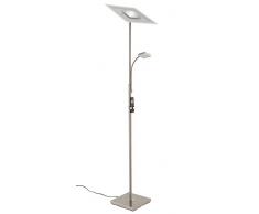 Briloner Leuchten - LED Stehleuchte, Stehlampe mit Lesearm, Stufenlos Dimmbar mit Fernbedienung, Metall, 28W, 2500 lm, Matt-Nickel, Höhe: 180 cm