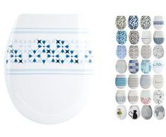 MSV Design WC Sitz abnehmbar, Absenkautomatik, Fast Fix/Schnellbefestigung, Befestigung mit Knopfdruck, Toilettensitz WC Deckel Klobrille Malta Blau, WeiÃ