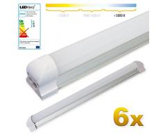 LEDVero 6x SMD LED Röhre 60 cm inklusive Fassung in kaltweiss - Leuchtstoffröhre T8 G13 Tube milchige Abdeckung - Lichtleiste mit 8 W, 800lm- montagefertig