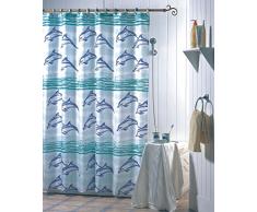 MSV Anti-Schimmel Duschvorhang - Anti-Bakteriell, waschbar, wasserdicht, mit 12 Duschvorhangringen - Polyester, „Delfine“ 180x200cm
