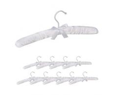 Relaxdays Kleiderbügel Satin, 10er Pack, weich gepolstert, 360° drehbarer Haken, dekorative Schleife, 38 cm breit, weiß
