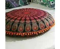 Populäre Handwerk Großer Hippie Mandala Bodenkissenbezug – Kissenbezug – Pouf Überzug rund Bohemian Yoga Decor Boden Kissen Fall – 81,3 cm 32 Pillow Cover Neonblau