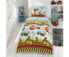 kidz Under Construction Bettwäsche-Set mit Bagger- und LKW-Motiven Mehrfarbig, Einzelbettbezug