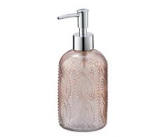 WENKO Seifenspender Vetro rund - Flüssigseifen-Spender, Spülmittel-Spender Fassungsvermögen: 0,40 l, Glas, 8,5 x 19 x 7,5 cm, rosa