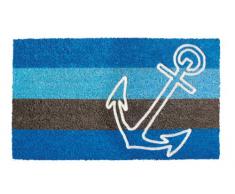 Shoe Max YH 101520 Classic Flock Fussmatte Stripes Anchor/Hochwertige Kokosfaser mit Rutschfester PVC Unterseite, 74 x 44 cm, Aqua/Teal/Taupe/Sky