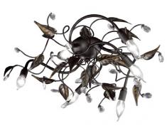 Honsel Leuchten 21866 Honsel Deckenleuchte rostfarbig antik, Blattdekor goldfarbig Glasbehang klar