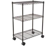 AmazonBasics - Regal mit Rollen und 3 Regalböden - Schwarz