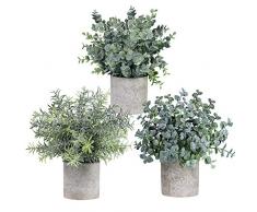 Winlyn 3er-Set künstliche Eukalyptus-Pflanzen aus Kunststoff künstliche grüne Rosmarin-Pflanze für Zuhause, Büro, Schreibtisch, Dusche, Dekoration