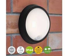 Briloner Leuchten LED Außenleuchte, Außenwandlampe Bewegungssensor, Außendeckenlampe inkl. Dämmerungssensor, Badlampe 12 Watt, 1.150 Lumen, 4.000 Kelvin, Weiß/Schwarz, Rund, Ø 17cm