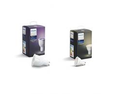 Philips Hue White & Color Ambiance GU10 LED Lampe Erweiterung, dimmbar, bis zu 16 Millionen Farben, steuerbar via App& White GU10 LED 1-er Spot, dimmbar, warmweißes Licht