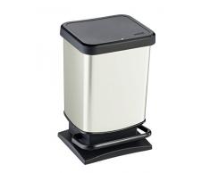 Rotho Paso Mülleimer 20 l mit geruchdichtem Deckel, Kunststoff (PP), weiss metallic, 20 Liter (29,3 x 26,6 x 45,7 cm)