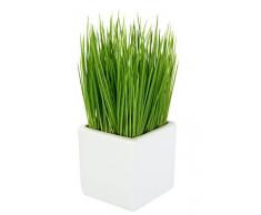 Flair Flower Künstliches Topf aus Keramik Kunst-Gras Grünpflanze Kunstpflanze Kunstgras Dekogras Grasbusch Schnittlauch Gartenkräuter Kräuter Ziergras, Kunststoff, grün, 9x9x22 cm