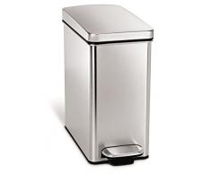 simplehuman Profile Treteimer, Tret-Mülleimer, Tret-Abfalleimer, 10 Liter, Edelstahl Plastik, Brushed Ss with Brushed Ss Lid, 10 Liter / 2.6 gallons