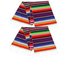 Anecokxgj 2 Stück 35,6 x 213,4 cm mexikanischer Tischläufer mexikanische Serape-Decke Baumwolle Bunte Fransen Tischläufer Tischdecke für mexikanische Hochzeit Party Küche Outdoor Dekoration